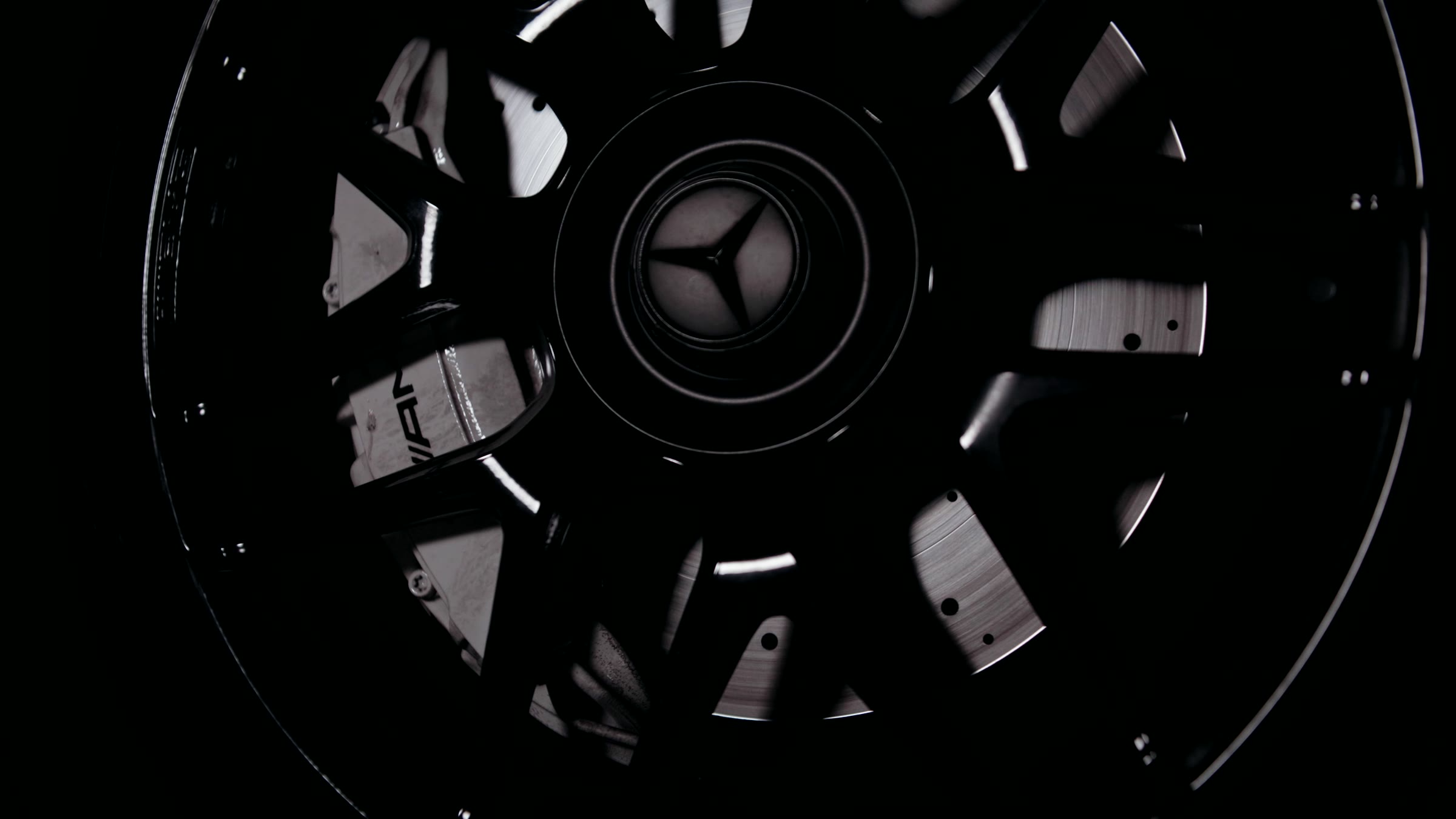 AMG wheel and brake detail in low light